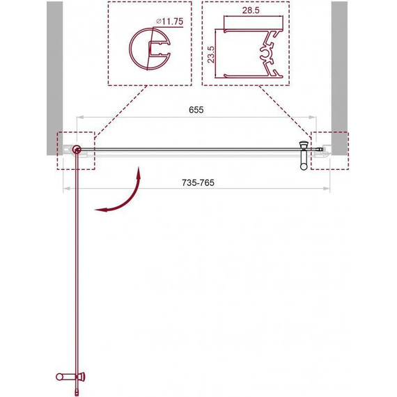 Душевая дверь BelBagno 75 см UNO-B-1-75-P-Cr, хром/матовое фото 4