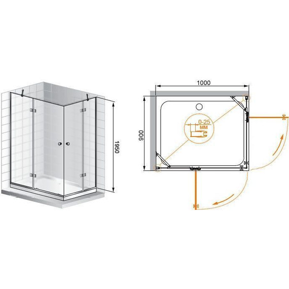 Душевое ограждение Cezares Verona AH-2 100х90 см, хром/прозрачное фото 5