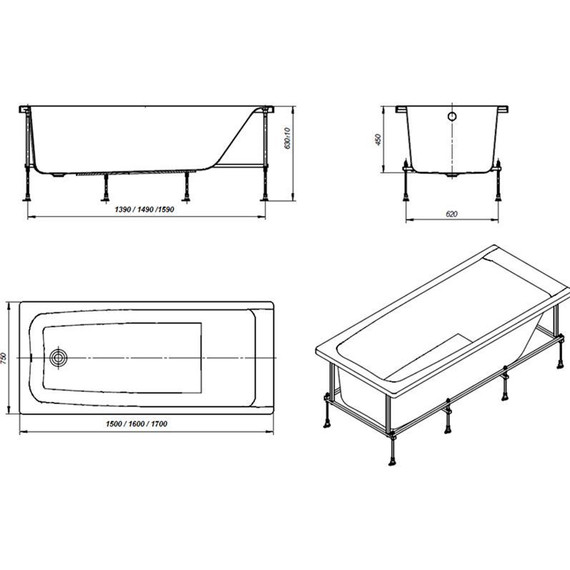 Ванна акриловая Roca Elba 160x75 см 248619000, Размер - мм: 1600х750 фото 4