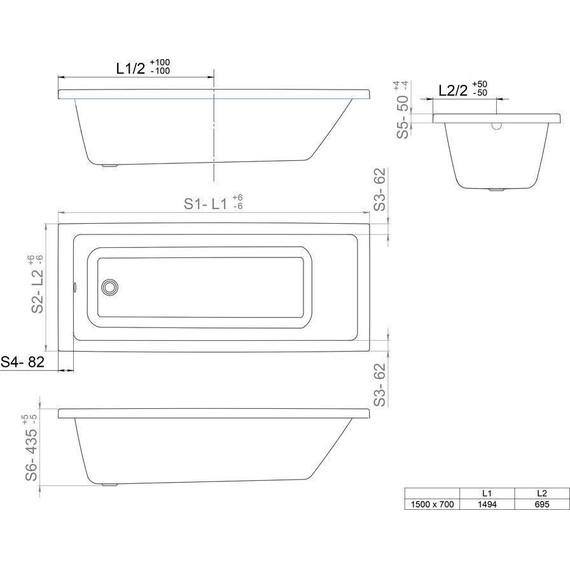 Ванна акриловая Тритон Аура 150x70 см с каркасом, Размер - мм: 1500х700 фото 8
