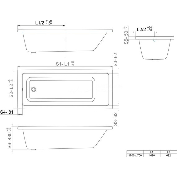 Ванна акриловая Тритон Аура 170x70 см с каркасом, Размер - мм: 1700х700 фото 8