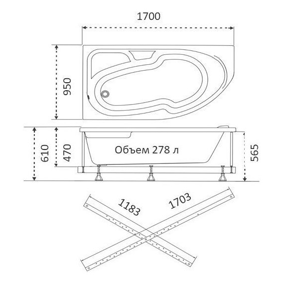 Ванна акриловая Тритон София 170х95 см L с каркасом фото 10