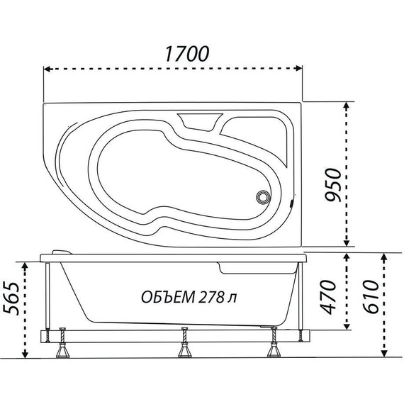 Ванна акриловая Тритон София 170х95 см R с каркасом фото 10
