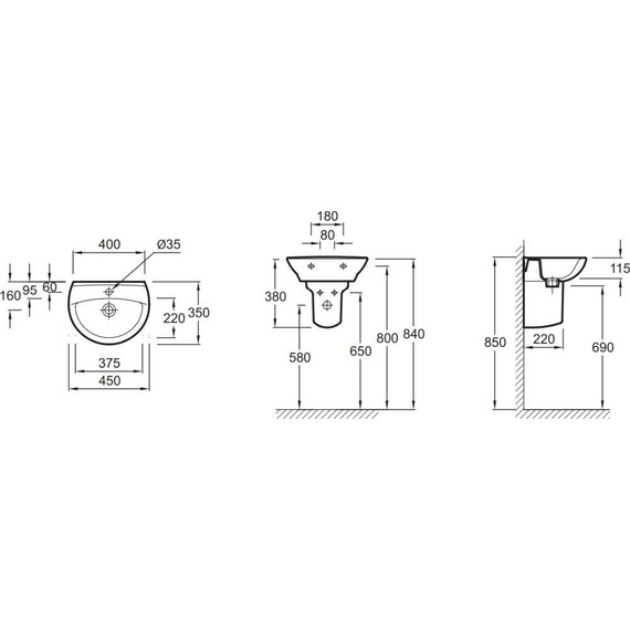 Раковина подвесная Jacob Delafon Patio 45 см E4144-00 фото 2