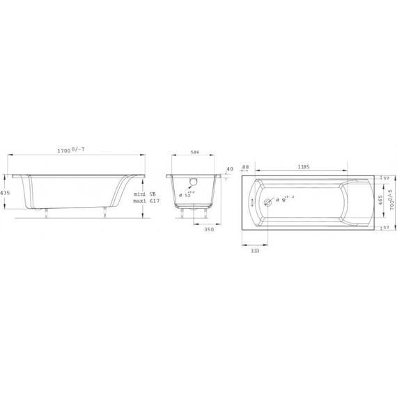 Ванна акриловая Jacob Delafon Ove 170x70 см E60144-00, Размер - мм: 1700х700 - 6 Ванна акриловая Jacob Delafon Ove 170x70 см E60144-00, Размер - мм: 1700х700 фото 6