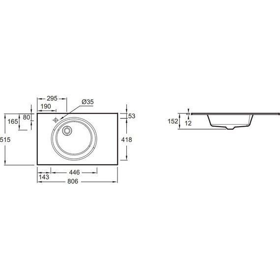 Раковина врезная на столешницу Jacob Delafon Odeon Rive Gauche 80 см EB2562-DE2, черный матовый фото 3