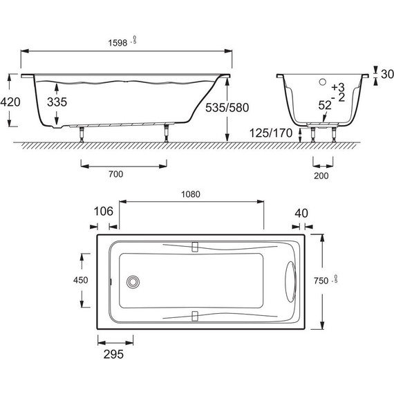 Ванна акриловая Jacob Delafon Odeon Up 160x75 см E6057RU-00, Размер - мм: 1600х750 - 9 Ванна акриловая Jacob Delafon Odeon Up 160x75 см E6057RU-00, Размер - мм: 1600х750 фото 9