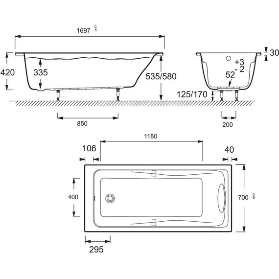 Ванна акриловая Jacob Delafon Odeon Up 170x70 см E6080RU-00, Размер - мм: 1700х700 - 9 Ванна акриловая Jacob Delafon Odeon Up 170x70 см E6080RU-00, Размер - мм: 1700х700 фото 9