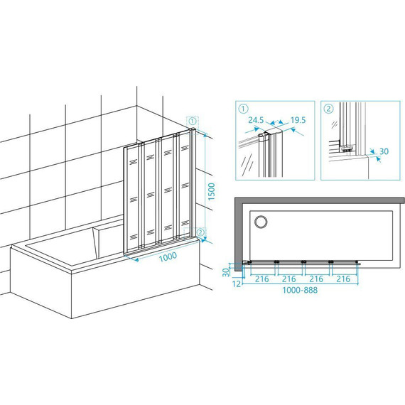 Шторка для ванны RGW SC-23B 100 см 03112310-14, черный/прозрачное фото 3