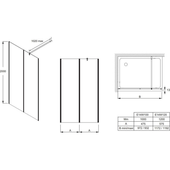 Душевая перегородка Jacob Delafon Serenity 120 см E14W120-BLV, черный/серое фото 3