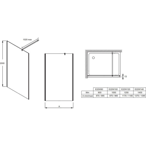 Душевая перегородка Jacob Delafon Contra 120 см E22W120-BLV (стекло 8 мм), черный/серое фото 2