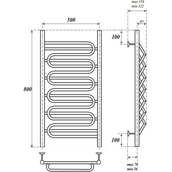 Полотенцесушитель электрический Point П17 500x800 мм PN01158SE (возможность скрытого подключения) фото 4