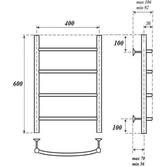 Полотенцесушитель электрический Point П4 400x600 мм PN04146E (возможность скрытого подключения) фото 4