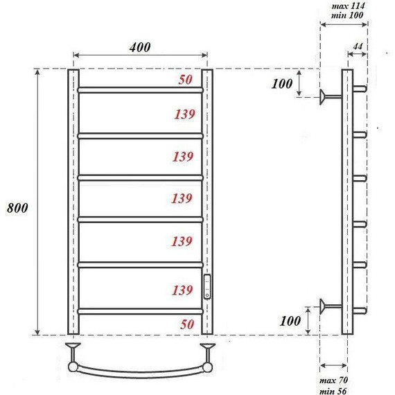 Полотенцесушитель электрический Point П6 400x800 мм PN04848 (возможность скрытого подключения) R фото 3