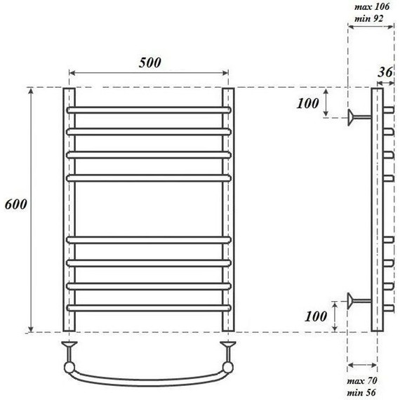 Полотенцесушитель водяной Point П8 500х600 мм PN05156S фото 3