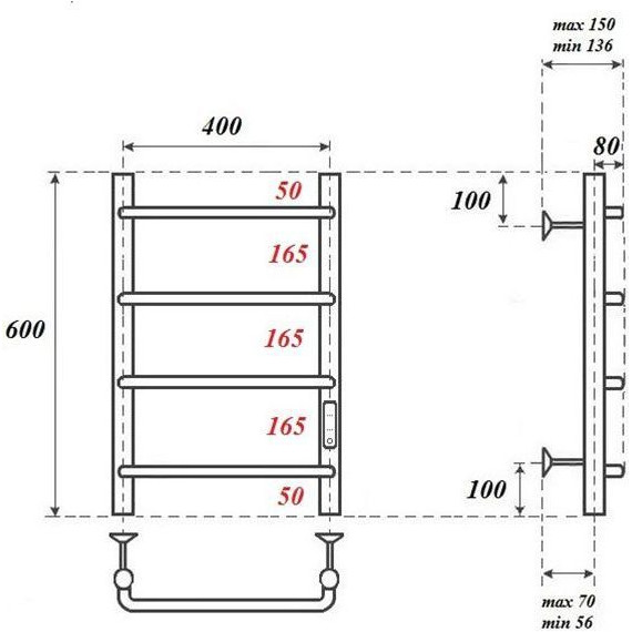 Полотенцесушитель электрический Point П4 400x600 мм PN08846 (возможность скрытого подключения) R фото 3