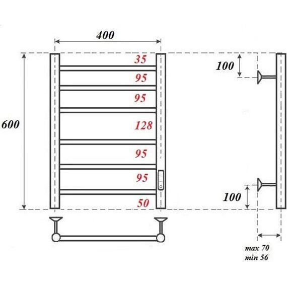 Полотенцесушитель электрический Point П6 400x600 мм PN10846 (возможность скрытого подключения) R фото 3
