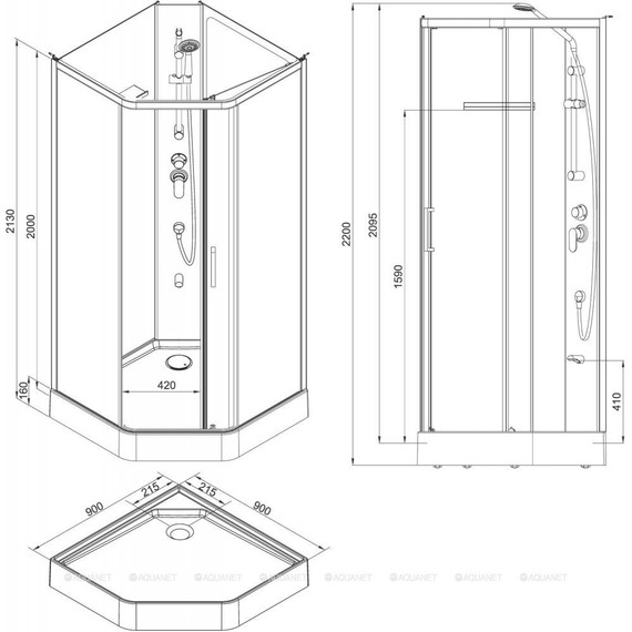 Душевое кабина Aquanet Passion P 2.0 90x90 см 263870, хром/прозрачное (безсиликоновая сборка) - 5 Душевое кабина Aquanet Passion P 2.0 90x90 см 263870, хром/прозрачное (безсиликоновая сборка) фото 5
