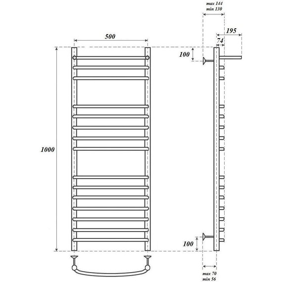 Полотенцесушитель водяной с полкой Point П14 500х1000 мм PN05150SP фото 3
