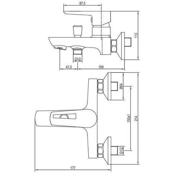 Смеситель для ванны Aquanet Logic AF320-20С 216764 фото 2