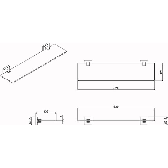 Стеклянная полка Azario Nessy AZ-73103 52 см фото 3