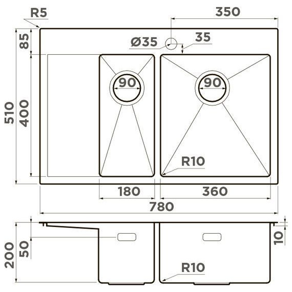 Мойка кухонная Omoikiri Akisame 78-2-LG-R (4973088) 1,2 мм, светлое золото, Цвет производителя: светлое золото фото 2