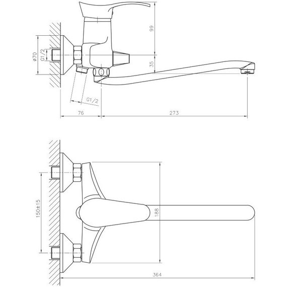 Смеситель для ванны Haiba HB2201 - 2 Смеситель для ванны Haiba HB2201 фото 2