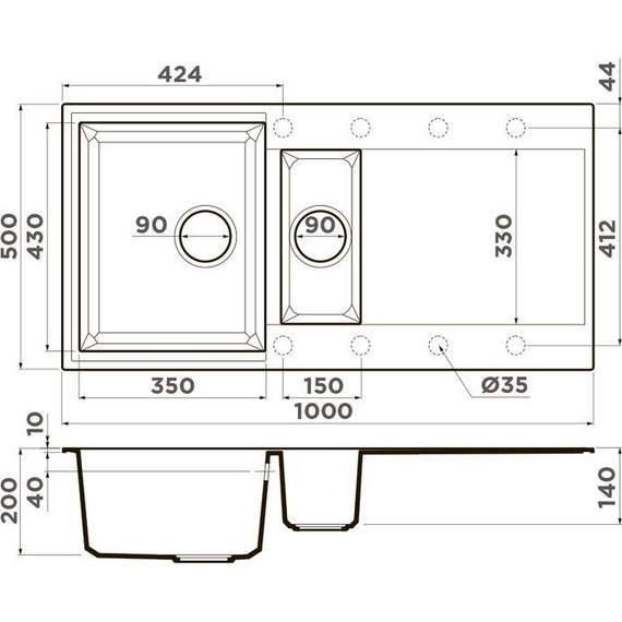 Кухонная мойка Omoikiri Sakaime 100-2-BL 4993892, чёрный, Цвет производителя: чёрный фото 2