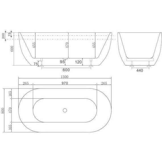 Ванна отдельностоящая BelBagno BB70-1500-800-W/NM 150х80 см, чёрный/белый фото 5