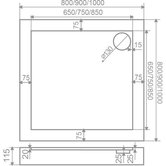 Акриловый поддон Bas Форум 90x90 см фото 3