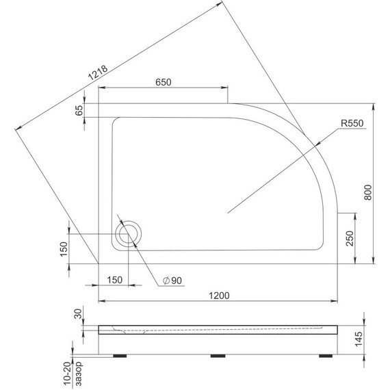 Акриловый поддон Bas Раунд R 120x80 см R - 3 Акриловый поддон Bas Раунд R 120x80 см R фото 3