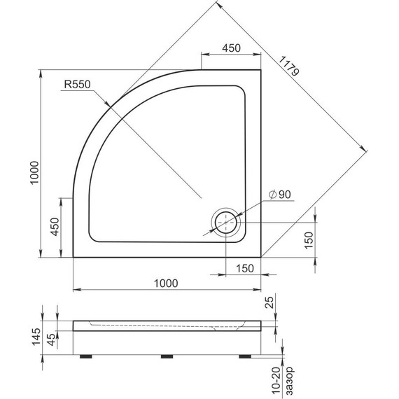 Акриловый поддон Bas Раунд R 100 см - 4 Акриловый поддон Bas Раунд R 100 см фото 4