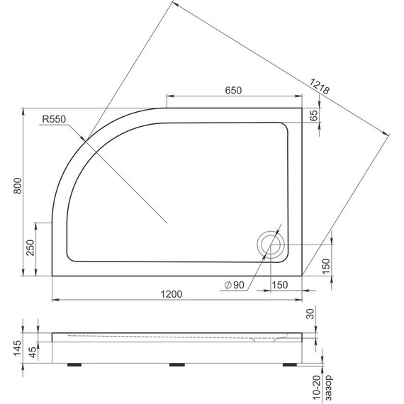 Акриловый поддон Bas Раунд R 120x80 см L фото 2