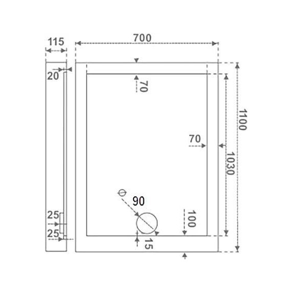 Акриловый поддон Bas Олимпик 110x70 см фото 3