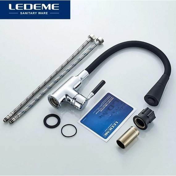Смеситель для кухни Ledeme L4199-2, черный/хром фото 6
