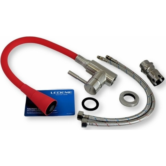 Смеситель для кухни Ledeme L74199-1, красный/сатин фото 3