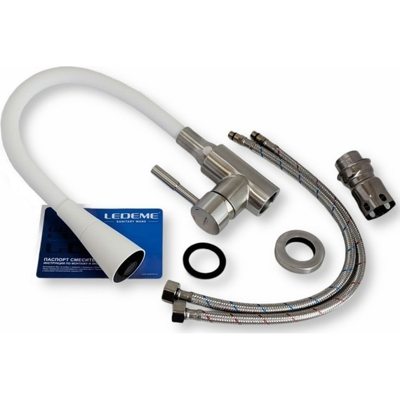 Смеситель для кухни Ledeme L74199-3, белый/сатин фото 2