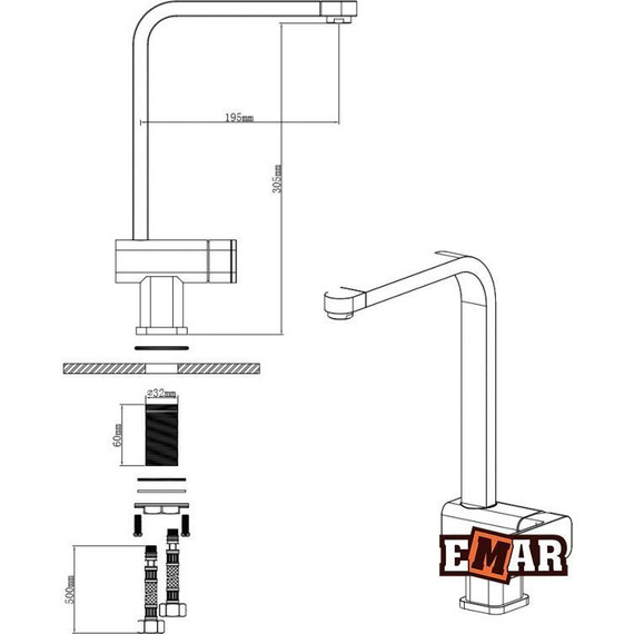 Смеситель для кухни Emar EC-3014, барит, Цвет производителя: барит фото 2