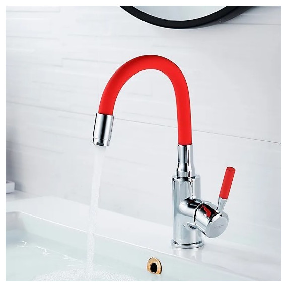 Смеситель для раковины Ledeme L1399-1 красный/хром - 2 Смеситель для раковины Ledeme L1399-1 красный/хром фото 2