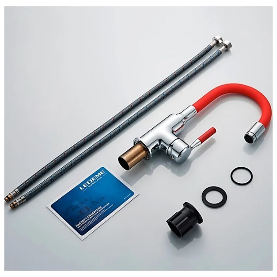 Смеситель для раковины Ledeme L1399-1 красный/хром - 6 Смеситель для раковины Ledeme L1399-1 красный/хром фото 6