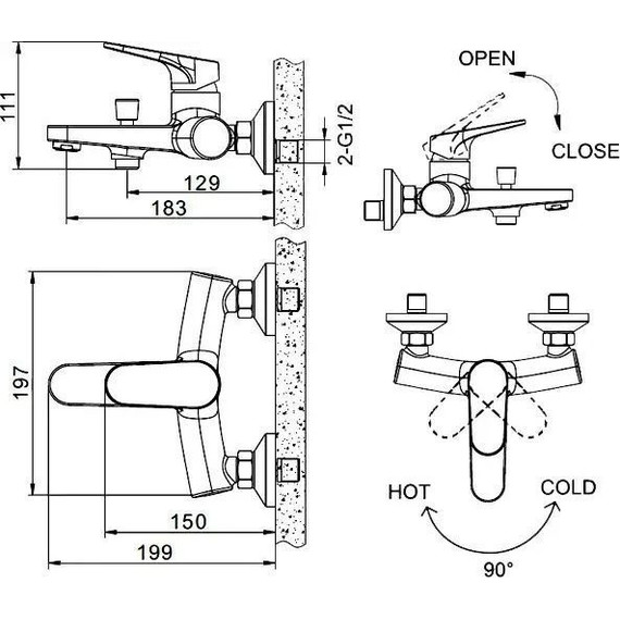 Набор смесителей 3 в 1 для ванны Bravat Eler фото 6