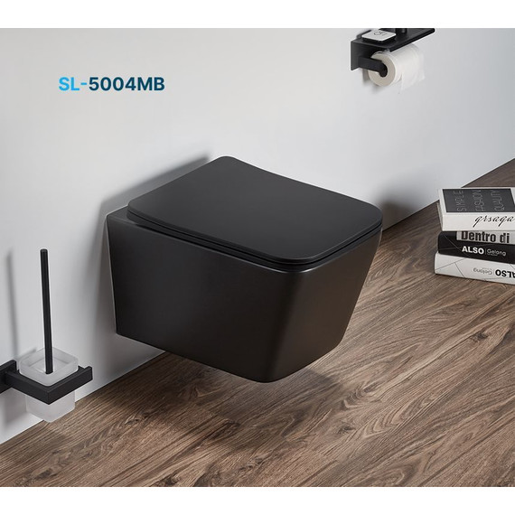 Унитаз подвесной безободковый SantiLine SL-5004MB с крышкой микролифт, черный матовый, Цвет производителя: чёрный матовый фото 5
