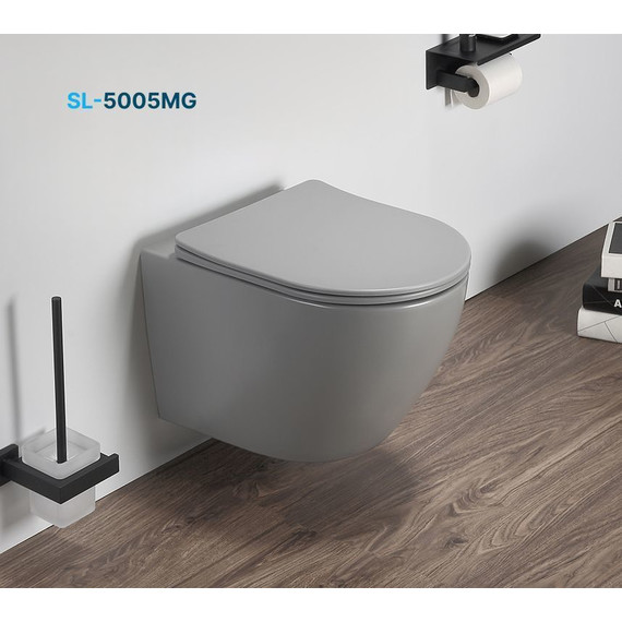 Унитаз подвесной безободковый SantiLine SL-5005MG с крышкой микролифт, серый матовый, Цвет производителя: серый фото 2