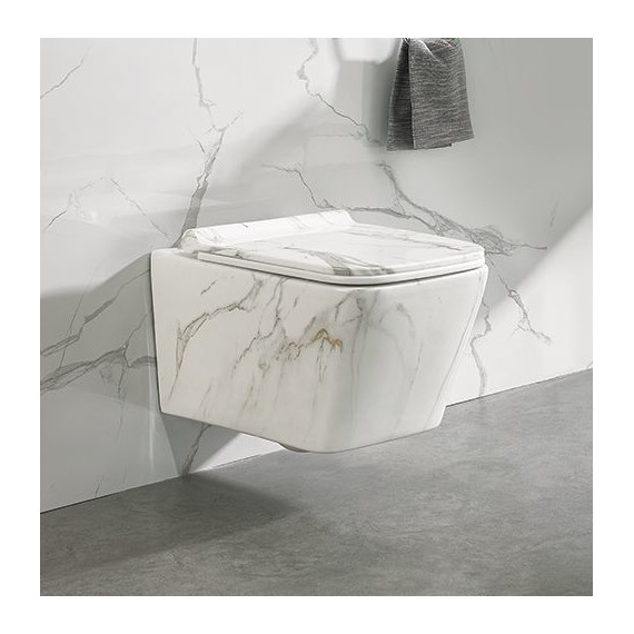 Унитаз подвесной безободковый SantiLine SL-5007MRB с крышкой микролифт, под мрамор, Цвет производителя: под мрамор фото 5