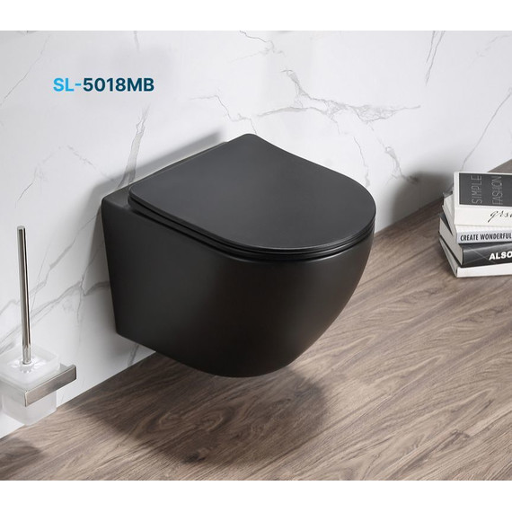 Унитаз подвесной безободковый SantiLine SL-5018MB с крышкой микролифт, черный матовый, Цвет производителя: чёрный матовый фото 4