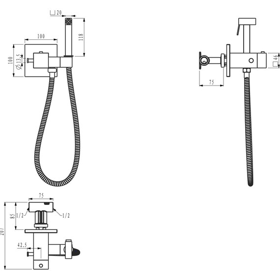Набор для гигиенического душа с термостатом Gappo G7207-60, черный - 8 Набор для гигиенического душа с термостатом Gappo G7207-60, черный фото 8