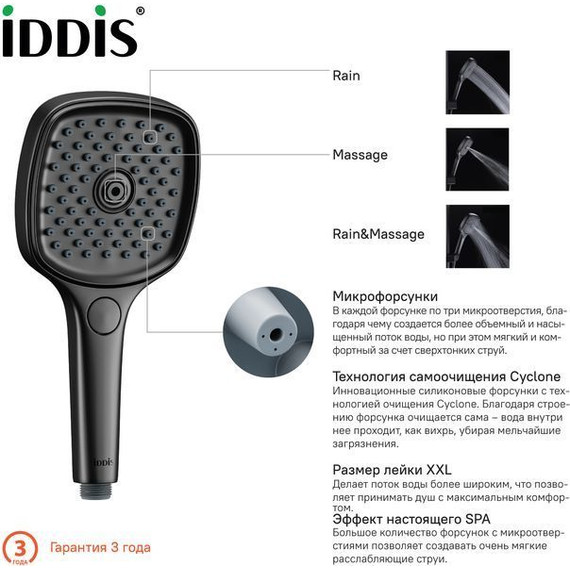 Ручной душ Iddis Slide SLI3F0Bi18, чёрный матовый фото 9