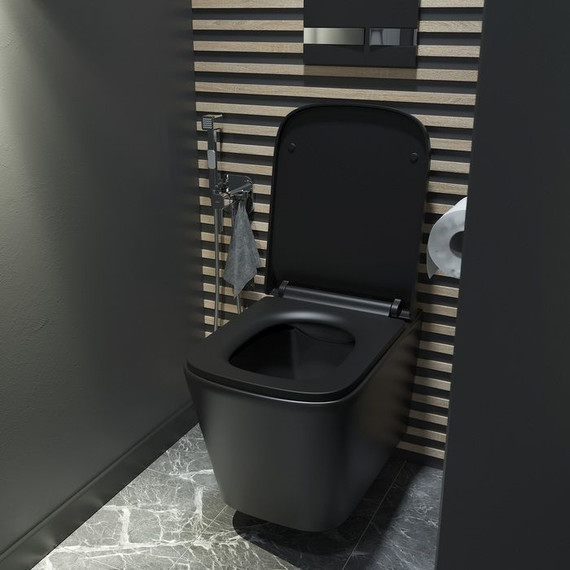 Унитаз подвесной безободковый Iddis Bild BILR2BMi25 с крышкой микролифт, Цвет производителя: чёрный матовый - 9 Унитаз подвесной безободковый Iddis Bild BILR2BMi25 с крышкой микролифт, Цвет производителя: чёрный матовый фото 9