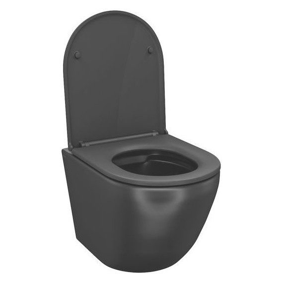 Унитаз подвесной безободковый Iddis Blanco BLAR3BMi25 с крышкой микролифт, Цвет производителя: чёрный матовый - 4 Унитаз подвесной безободковый Iddis Blanco BLAR3BMi25 с крышкой микролифт, Цвет производителя: чёрный матовый фото 4