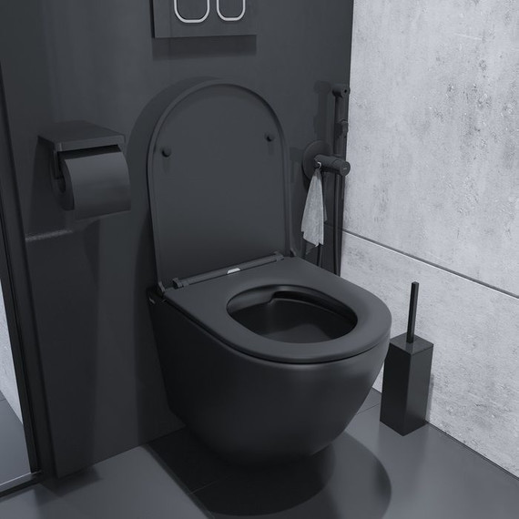 Унитаз подвесной безободковый Iddis Blanco BLAR3BMi25 с крышкой микролифт, Цвет производителя: чёрный матовый - 9 Унитаз подвесной безободковый Iddis Blanco BLAR3BMi25 с крышкой микролифт, Цвет производителя: чёрный матовый фото 9